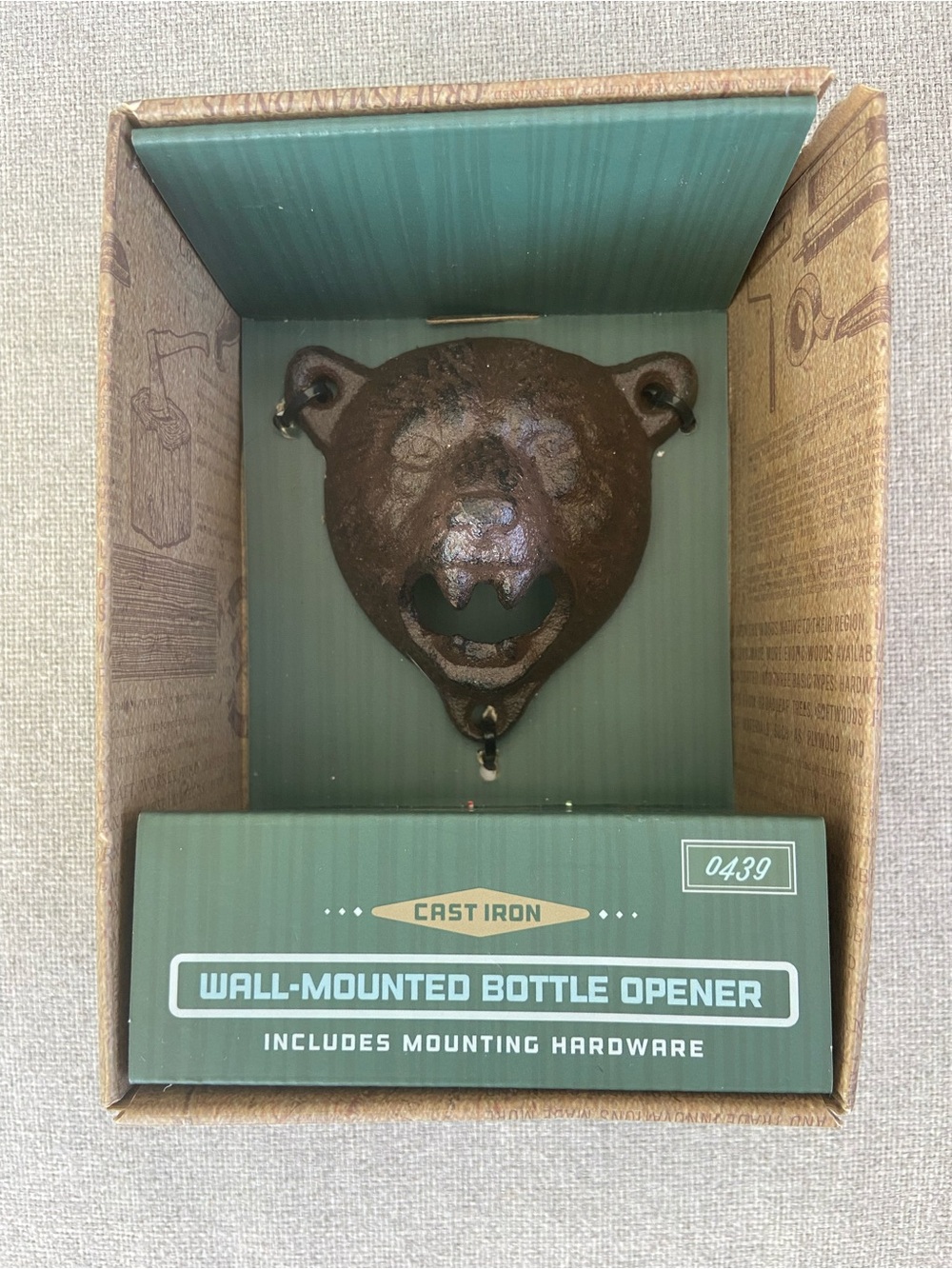 Cast Iron Bear Wall-Mounted Bottle Opener — Rustic Brown